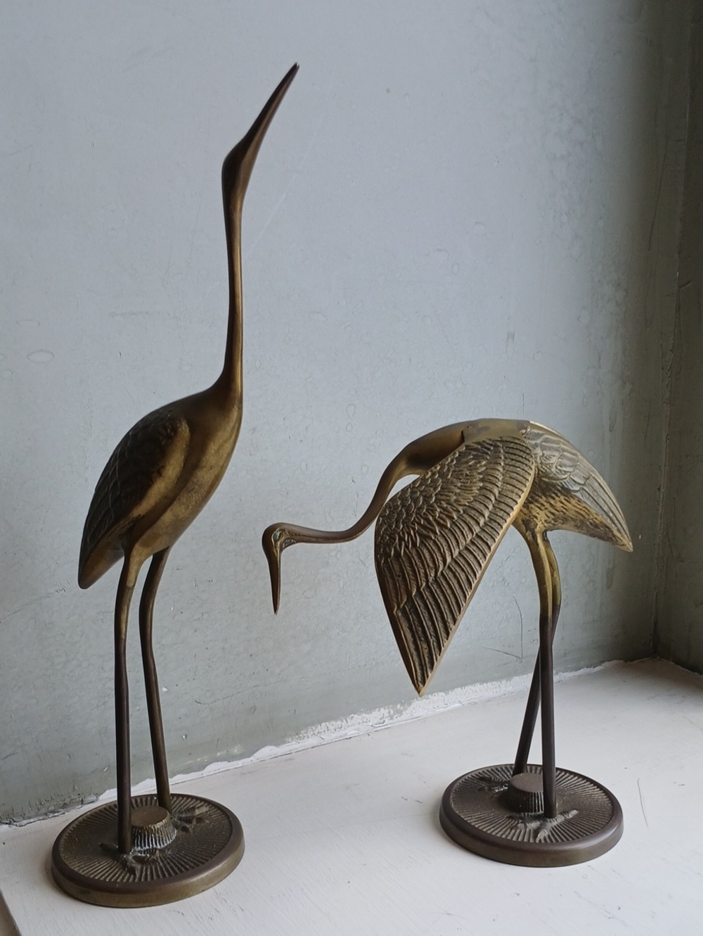 Vintage Mid Century Modern Brass Finish Heron Bird Sculpture Pair